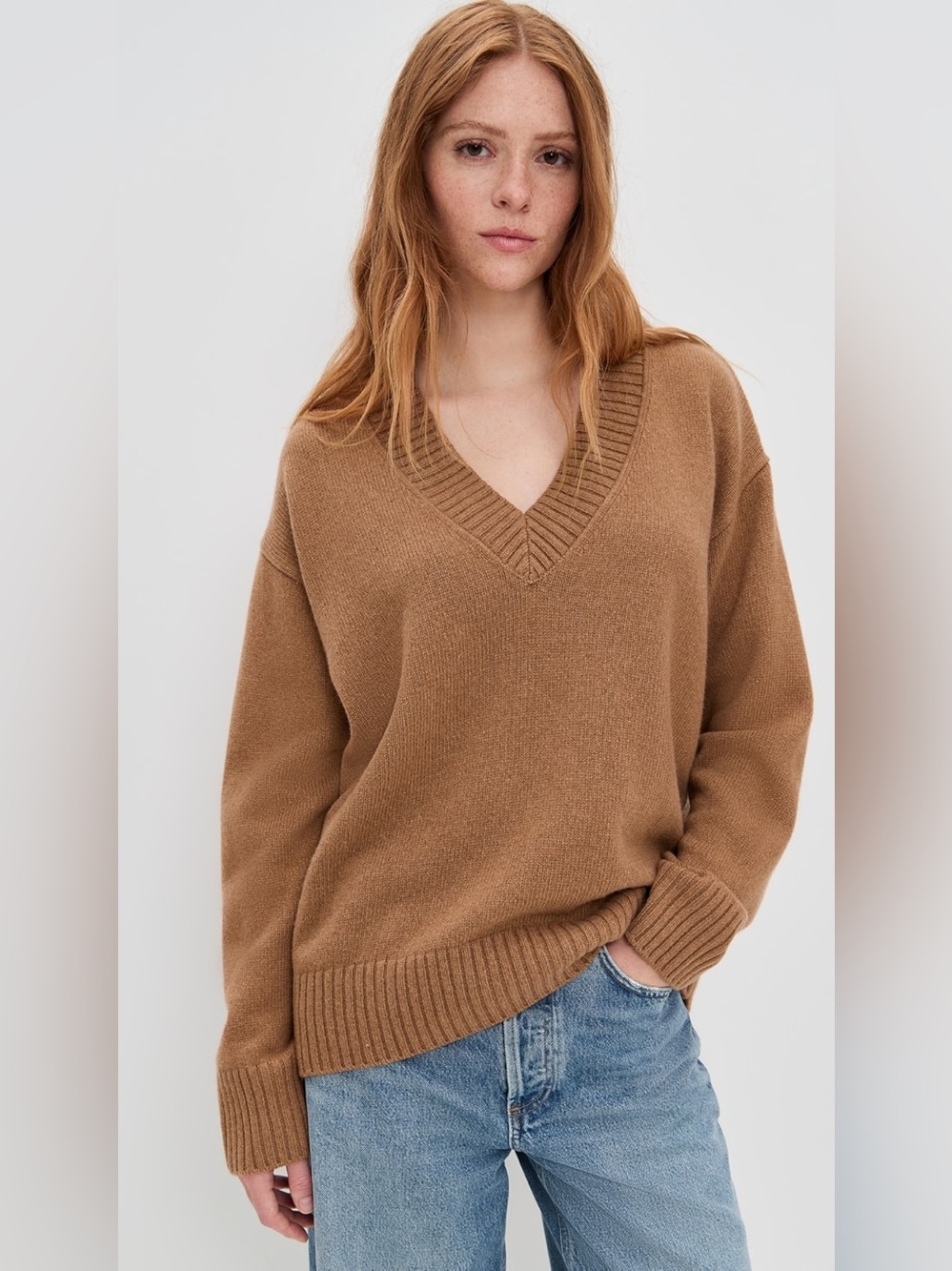 Reformation Jadey Cashmere Oversized V-Neck Sweater